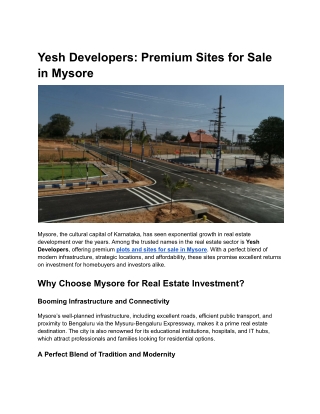 Yesh Developers_ Premium Sites for Sale in Mysore