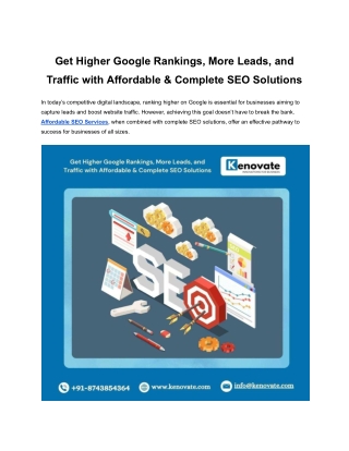 Get Higher Google Rankings, More Leads, and Traffic with Affordable & Complete SEO Solutions