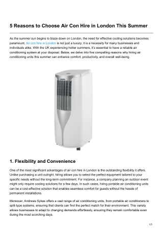 5 Reasons to Choose Air Con Hire in London This Summer