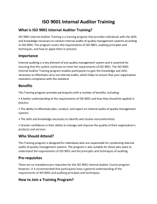 ISO 9001 Internal Auditor Training