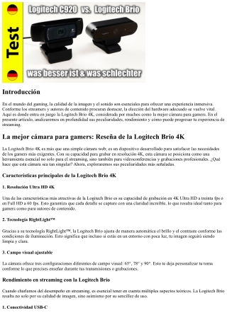 La mejor cámara para gamers: Reseña de la Logitech Brio 4K