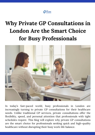 Why Private GP Consultations in London Are the Smart Choice for Busy Professionals