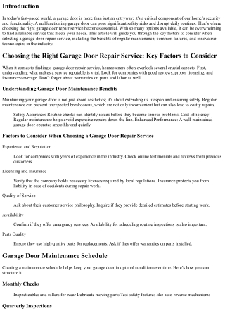 Choosing the Right Garage Door Repair Service: Key Factors to Consider