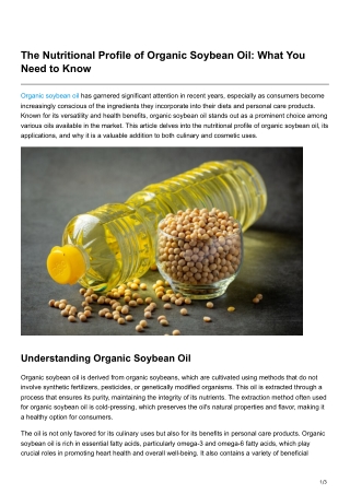 The Nutritional Profile of Organic Soybean Oil What You Need to Know