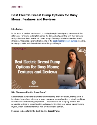 Best Electric Breast Pump Options for Busy Moms_ Features and Reviews