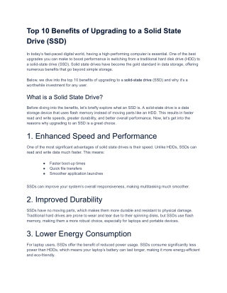 Top 10 Benefits of Upgrading to a Solid State Drive (SSD)