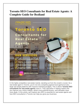 Toronto SEO Consultants for Real Estate Agents-A Complete Guide for Beziland