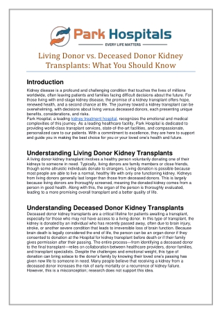 Living Donor vs Deceased Donor Kidney Transplants What You Should Know