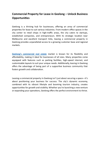 Commercial Property for Lease in Geelong