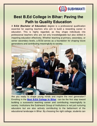 Best B.Ed College In Bihar