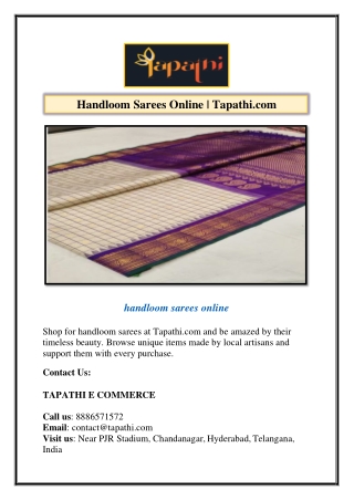 Handloom Sarees Online | Tapathi.com