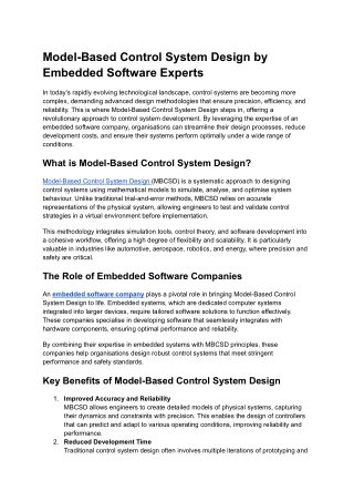 Model-Based Control System Design by Embedded Software Experts
