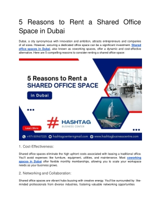 5 Reasons to Rent a Shared Office Space in Dubai