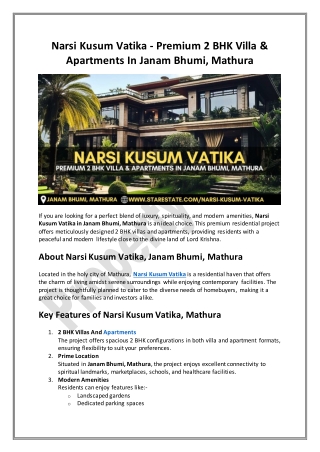Narsi Kusum Vatika 2BHK Villa With Premium Amenities In Mathura