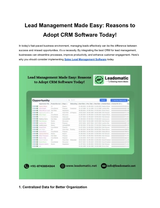 Lead Management Made Easy_ Reasons to Adopt CRM Software Today!