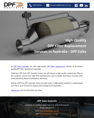 High-Quality DPF Filter Replacement Services in Australia - DPF Sales