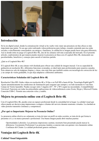 Mejora tu presencia on line con el Logitech Brio 4K