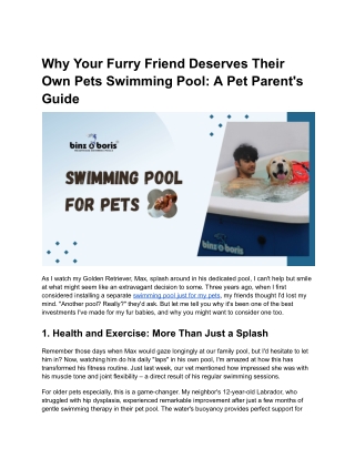 Why Your Furry Friend Deserves Their Own Pets Swimming Pool_ A Pet Parent's Guide