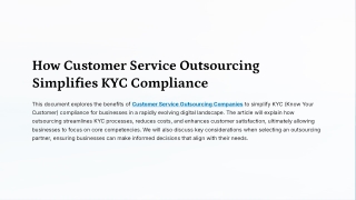 How Customer Service Outsourcing Simplifies KYC Compliance