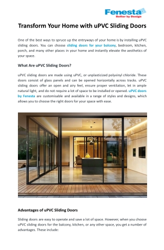 Transform Your Home with uPVC Sliding Doors