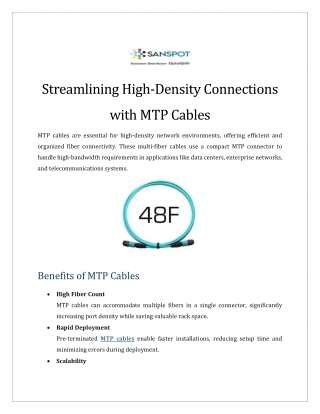 Streamlining High-Density Connections with MTP Cables