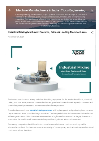 Industrial Mixing Machines Features, Prices & Leading Manufacturers