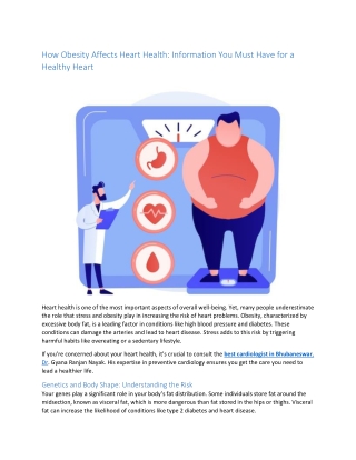 How Obesity Affects Heart Health- Dr Gyana Ranjan Nayak- cardiologist in Bhubaneswar