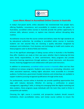 Learn More About in Accredited Online Courses in Australia