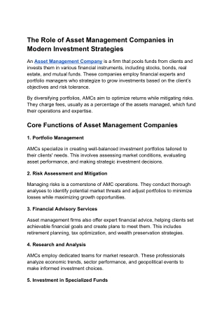 The Role of Asset Management Companies in Modern Investment Strategies