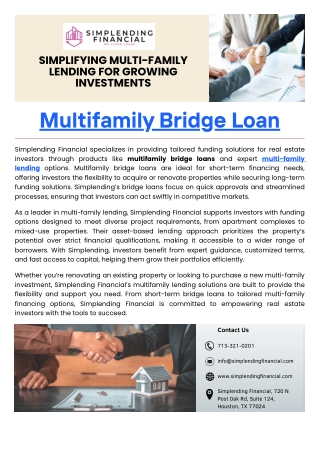 Tailored Multifamily Bridge Loan Solutions for Investors | Simplending Financial