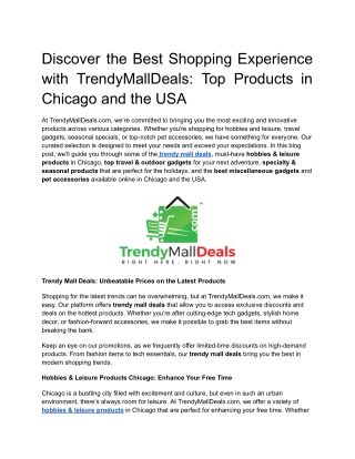 Discover the Best Shopping Experience with TrendyMallDeals_ Top Products in Chicago and the USA