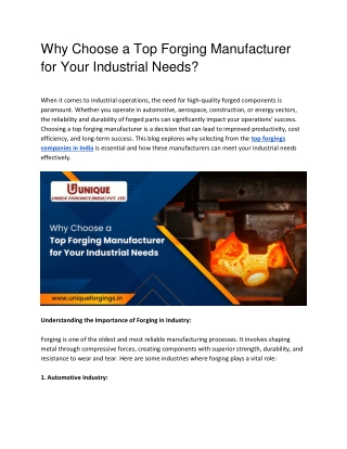 Why Choose a Top Forging Manufacturer for Your Industrial Needs