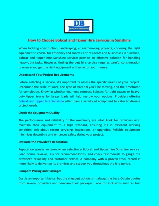 How to Choose Bobcat and Tipper Hire Services in Sunshine