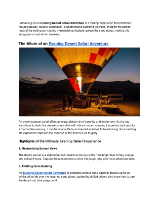 Experience the Magic of the Ultimate Evening Desert Safari Adventure