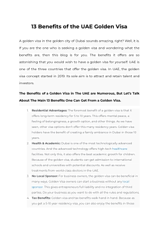 13 Benefits of the UAE Golden Visa