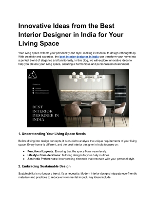 Innovative Ideas from the Best Interior Designer in India for Your Living Space