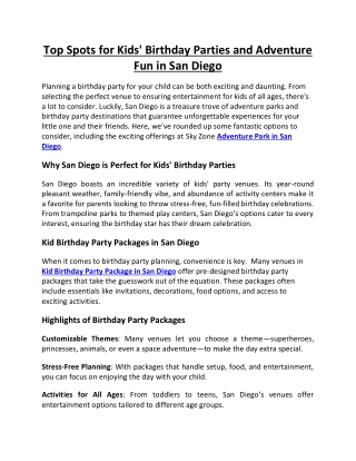 Top Spots for Kids' Birthday Parties and Adventure Fun in San Diego