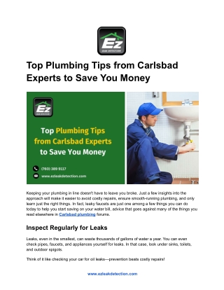 Top Plumbing Tips from Carlsbad Experts to Save You Money