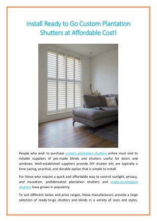 Install Ready to Go Custom Plantation Shutters at Affordable Cost