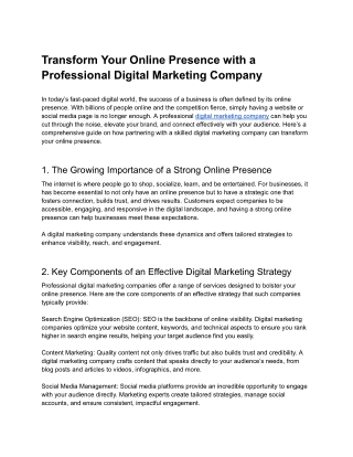 Transform Your Online Presence with a Professional Digital Marketing Company