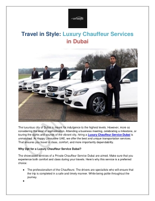 Travel in Style: Luxury Chauffeur Services in Dubai