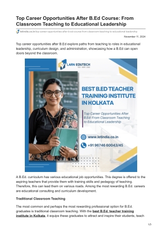 letindia.co.in-Top Career Opportunities After BEd Course From Classroom Teaching to Educational Leadership