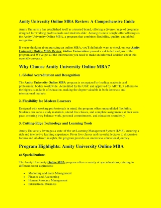 Amity University Online MBA Review