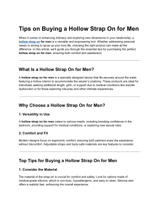 Tips on Buying a Hollow Strap On for Men