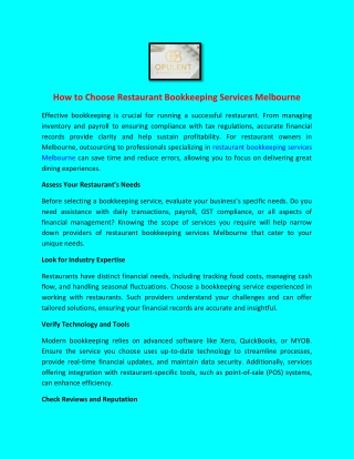 How to Choose Restaurant Bookkeeping Services Melbourne