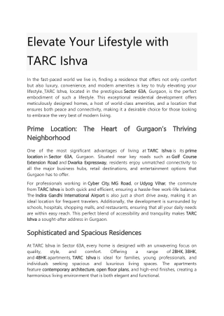Elevate Your Lifestyle with TARC Ishva