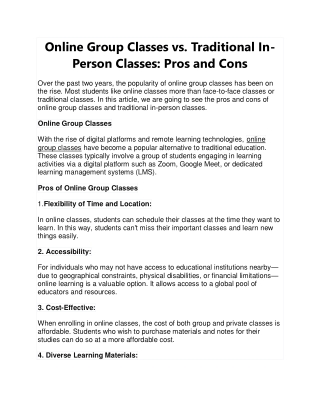 Online Group Classes vs. Traditional In-Person Classes Pros and Cons