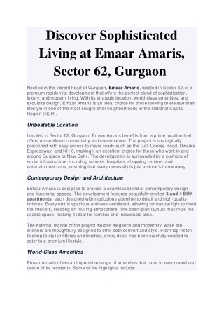 Discover Sophisticated Living at Emaar Amaris