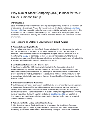 PDF Why a Joint Stock Company (JSC) is Ideal for Your Saudi Business Setup