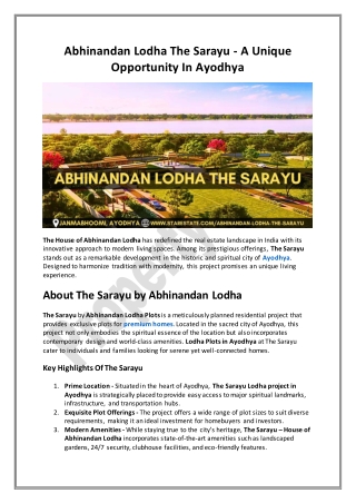 Abhinandan Lodha The Sarayu - Premium Residential Plots